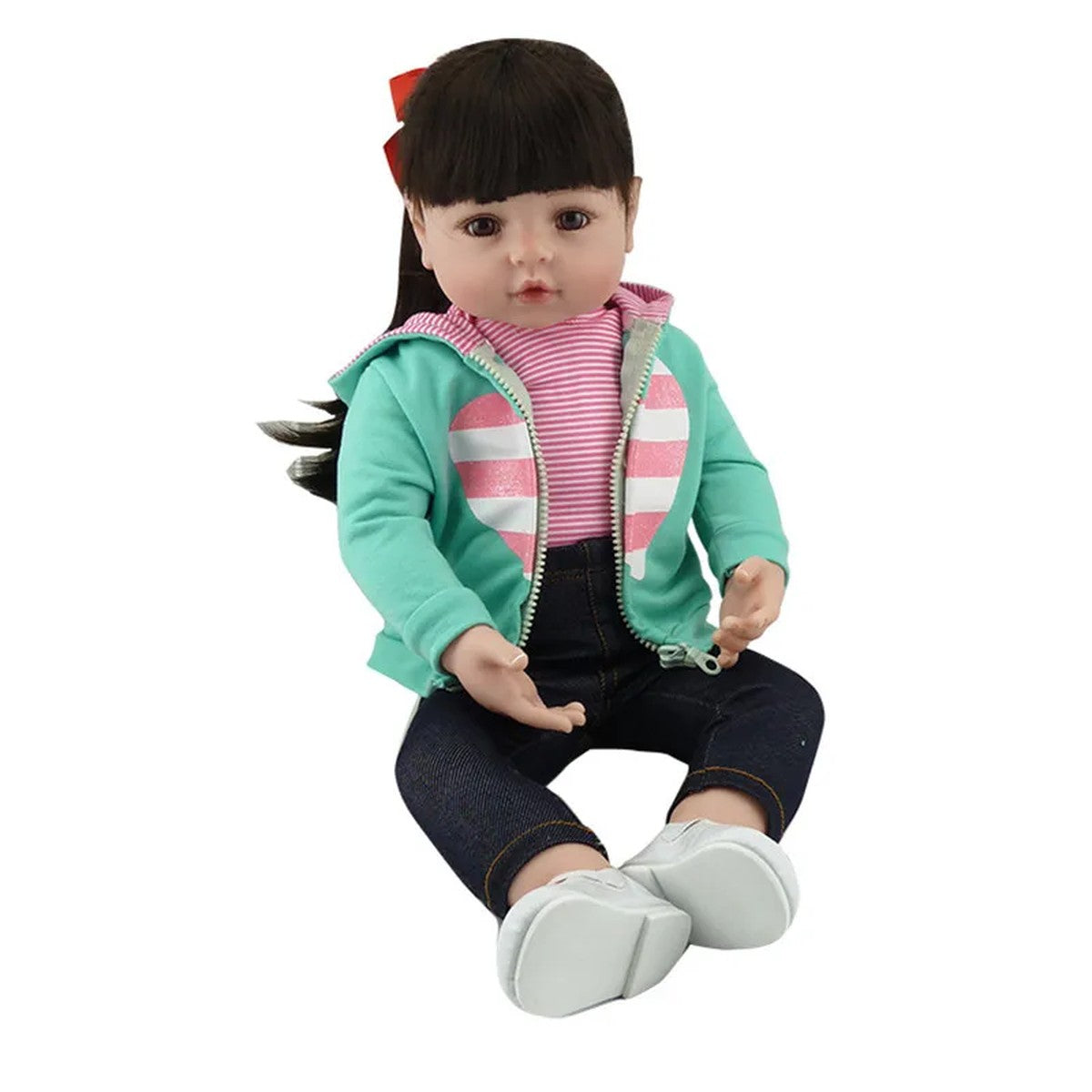Nora, 19 inch reborn baby doll in her striped jacket