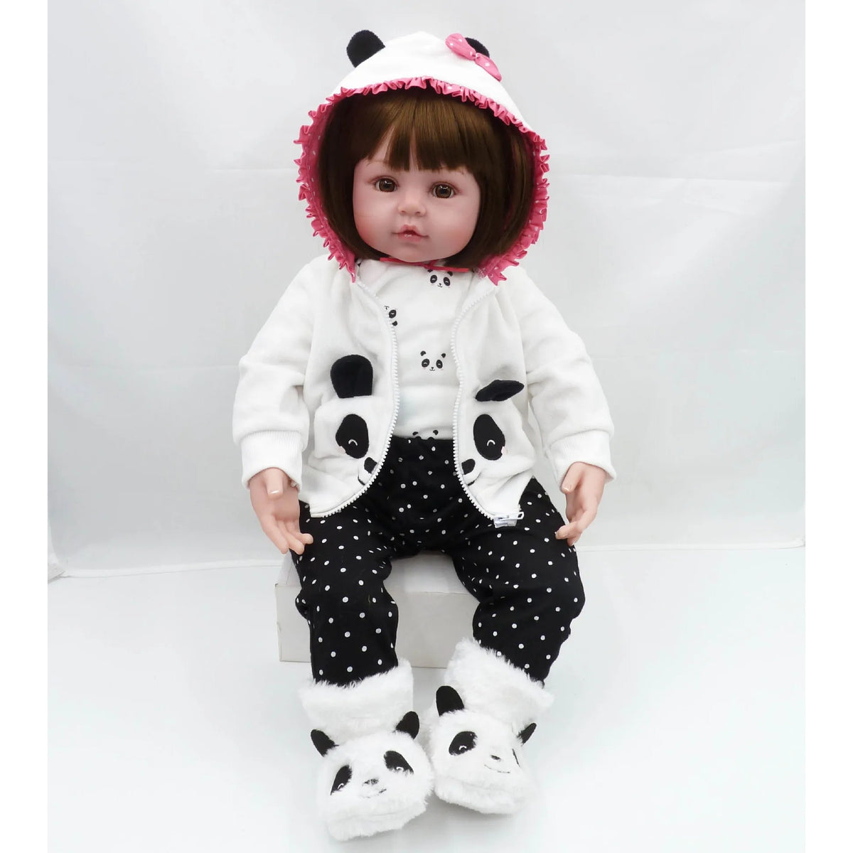 Poppy, 19 inch reborn baby doll in her panda hoodie